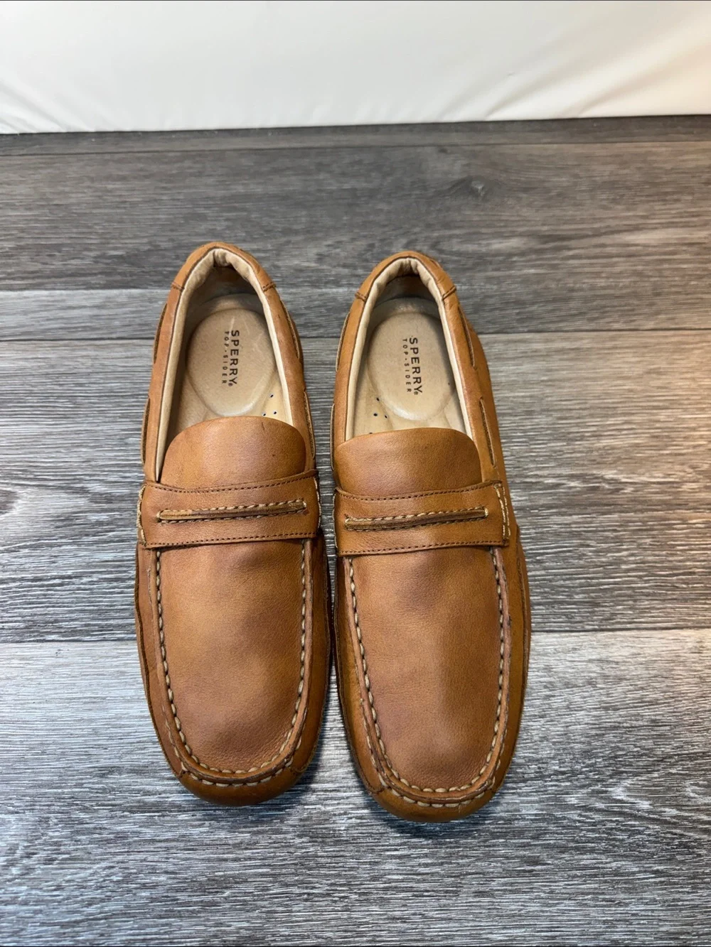Sperry Cognac Leather Penny Loafers - Men’s Slip-On SZ 9.5 (j283)